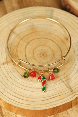 Jewelry |   Gold Christmas Candy Cane Beading Pendant Bracelet ACCESSORIES Gold