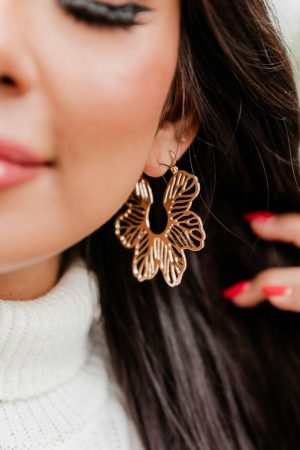 Jewelry |   Gold Hollowed Flower Pendant Earrings ACCESSORIES Gold