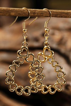 Jewelry |   Gold Hollowed Heart Waterdrop Shape Valentine Earrings ACCESSORIES Gold