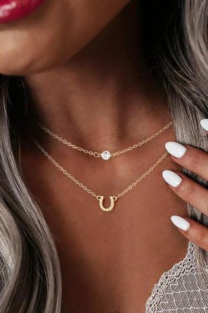 Jewelry |   Gold Horseshoe Layered Chopped Necklace ACCESSORIES Gold