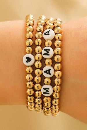 Jewelry |   Gold MAMA Heart Bead 4Pcs Bracelets Set ACCESSORIES Gold