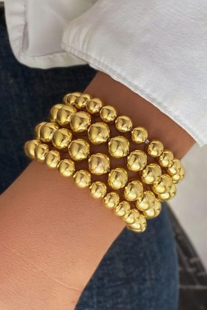 Jewelry |   Gold Multi Layered Alloy Beaded Elastic Bracelet ACCESSORIES Gold