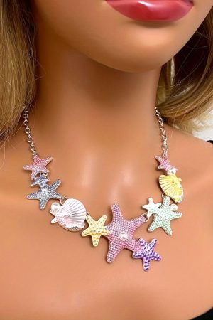 Jewelry |   Gold Starfish Seashell Pearl Adjustable Chain Necklace ACCESSORIES Gold