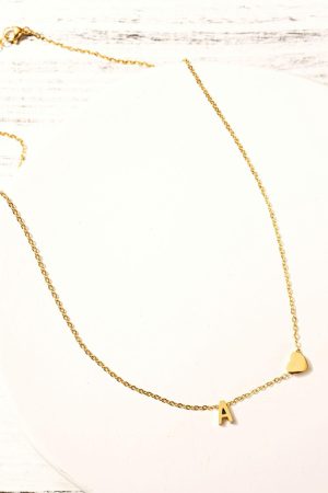 Jewelry |   Gold Valentine Heart Letter A Pendant Chained Necklace ACCESSORIES Gold