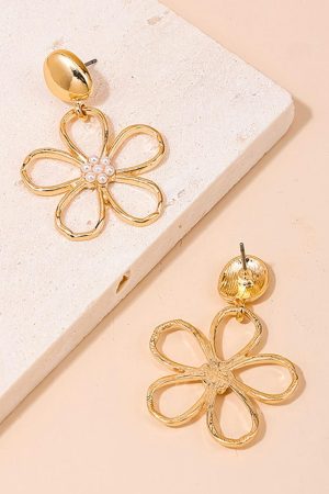 Jewelry |   Gold Vintage Cut Out Flower Pearl Decor Stud Earrings ACCESSORIES Gold