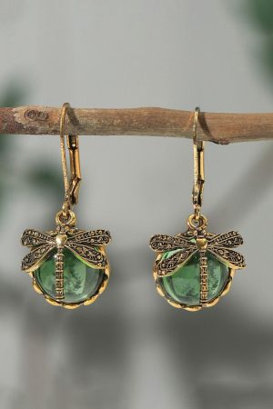 Jewelry |   Grass Green Vintage Dragonfly Crystal Pendant Earrings ACCESSORIES Grass Green