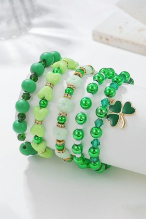 Jewelry |   Green Clover Pendant Beaded 5pcs Bracelet Set ACCESSORIES Green