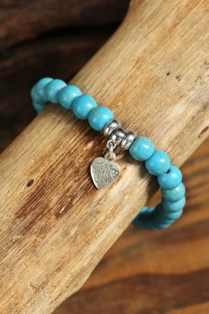 Jewelry |   Green Heart Pendant Turquoise Beads Western Bracelet ACCESSORIES Green