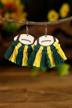 Jewelry |   Green Rugby Shape Color Block Braided Tasseled Drop Earrings ACCESSORIES Green