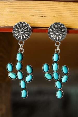 Jewelry |   Green Western Turquoise Cactus Daisy Earring ACCESSORIES Green