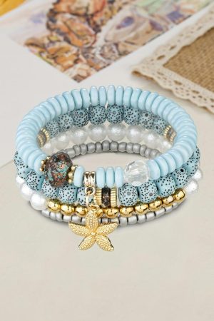 Jewelry |   Light Blue 4pcs Starfish Pendant Beaded Bracelet Set ACCESSORIES Jewelry