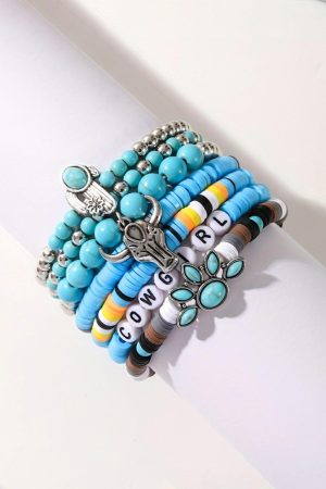 Jewelry |   Light Blue 7pcs Boho Turquoise Beaded Bracelet Set ACCESSORIES Jewelry