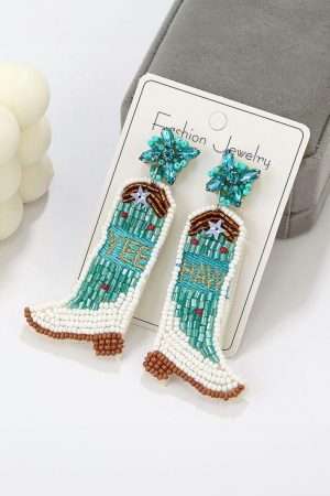 Jewelry |   Light Blue Cowboy Boots Rice Bead Dangle Earrings ACCESSORIES Jewelry