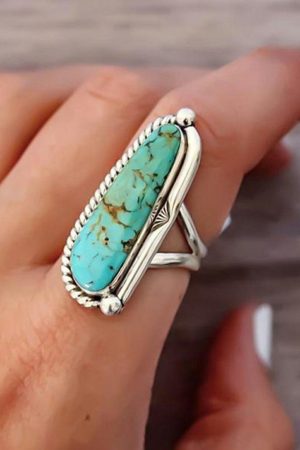 Jewelry |   Light Blue Turquoise Decor Alloy Ring ACCESSORIES Jewelry