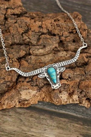 Jewelry |   Light Blue Turquoise Steer Head Pendant Chain Necklace ACCESSORIES Jewelry