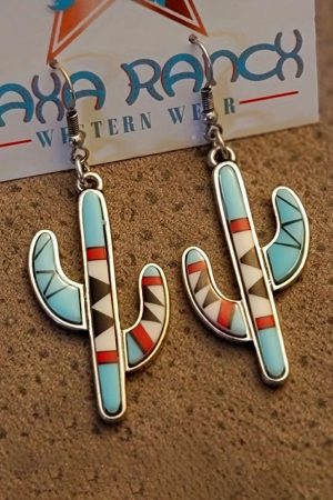 Jewelry |   Light Blue Western Cactus Alloy Dangle Earrings ACCESSORIES Jewelry