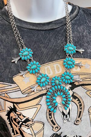 Jewelry |   Light Blue Western Turquoise Decor Double Chain Necklace ACCESSORIES Jewelry