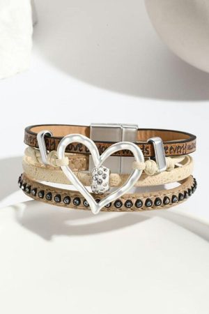 Jewelry |   Light French Beige Heart Shape Magnetic Buckle Multi Layered Bracelet ACCESSORIES Jewelry