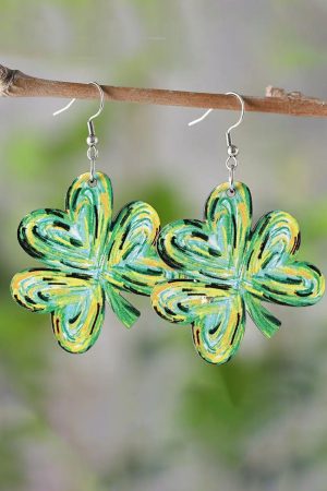 Jewelry |   Light Green St. Patrick Painted Shamrock Shape Drop Earrings ACCESSORIES Jewelry