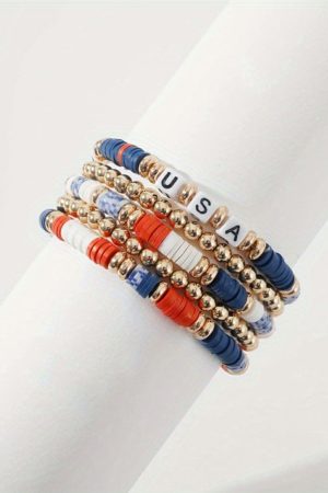 Jewelry |   Multicolour 5pcs USA Independence Day Beaded Bracelet Set ACCESSORIES Jewelry