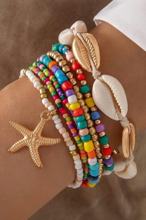 Jewelry |   Multicolour 7pcs Starfish Seashell Beaded Bracelet Set ACCESSORIES Jewelry