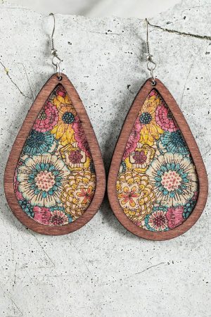 Jewelry |   Multicolour Contrast Trim Floral Print Drop Earrings ACCESSORIES Jewelry