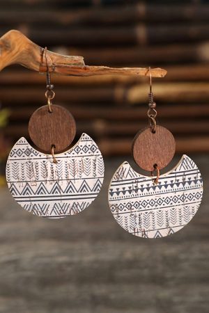 Jewelry |   Multicolour Geometric Print Drop Wood Earrings ACCESSORIES Jewelry