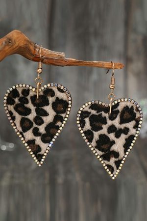 Jewelry |   Multicolour Rhinestone Edge Leopard Print Heart Shape Earrings ACCESSORIES Jewelry