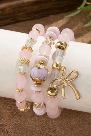 Jewelry |   Pink 3pcs Bowknot Pendant Beaded Bracelet ACCESSORIES Jewelry