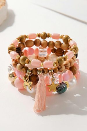 Jewelry |   Pink 4Pcs Butterfly Star Pendant Tassel Beaded Bracelet Set ACCESSORIES Jewelry