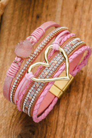 Jewelry |   Pink Bohemian Heart Rhinestone Magnetic Buckle Bracelet ACCESSORIES Jewelry