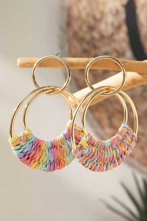 Jewelry |   Pink Bohemian Woven Raffia Dangle Earrings ACCESSORIES Jewelry