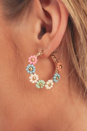 Jewelry |   Pink Colorful Flower Hoop Earrings ACCESSORIES Jewelry