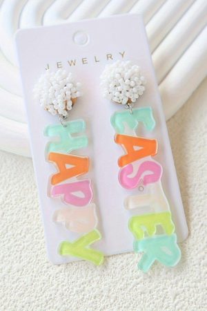 Jewelry |   Pink Colorful HAPPY EASTER Drop Earrings ACCESSORIES Jewelry