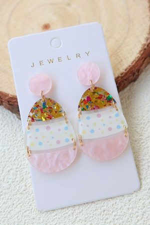 Jewelry |   Pink Cute Printed Easter Egg Shape Drop Earrings ACCESSORIES Jewelry