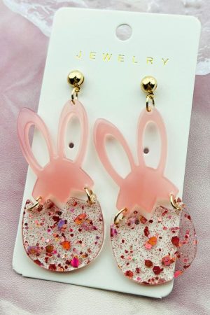 Jewelry |   Pink Easter Bunny Glitter Acrylic Stud Earrings ACCESSORIES Jewelry