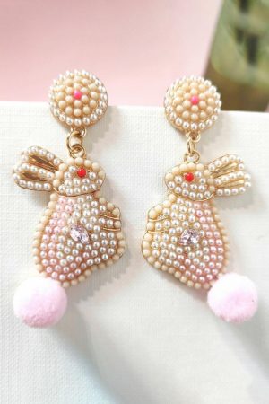 Jewelry |   Pink Easter Bunny Pearl Beaded Earrings ACCESSORIES Jewelry