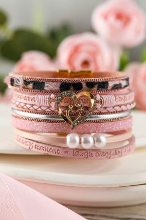 Jewelry |   Pink Leopard Letter Print Heart Shaped Magnetic Buckle Bracelet ACCESSORIES Jewelry