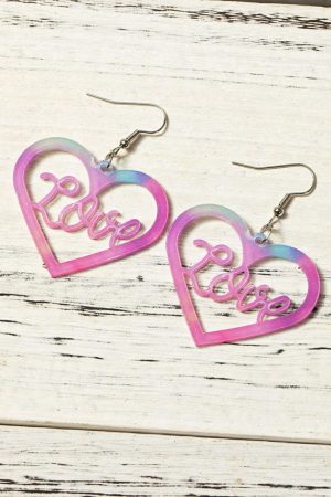 Jewelry |   Pink Love Hollowed Heart Valentines Fashion Earrings ACCESSORIES Jewelry