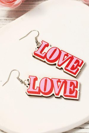 Jewelry |   Pink Valentines Day LOVE Pendant Hook Earrings ACCESSORIES Jewelry