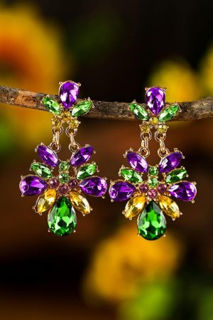 Jewelry |   Purple Mardi Gras Gem Stone Dangle Earrings ACCESSORIES Jewelry