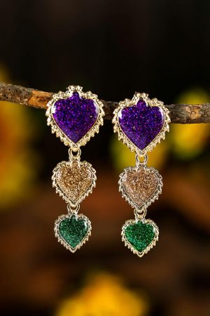 Jewelry |   Purple Mardi Gras Shimmer Heart Earrings ACCESSORIES Jewelry