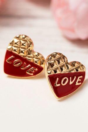 Jewelry |   Racing Red LOVE Heart Shaped Color Block Stud Earrings ACCESSORIES Jewelry