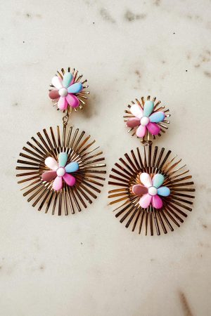 Jewelry |   Red Colorful Flower Gold-pleated Dangle Earrings ACCESSORIES Jewelry