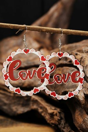 Jewelry |   Red Hollowed Love Pendant Valentines Day Earrings ACCESSORIES Jewelry