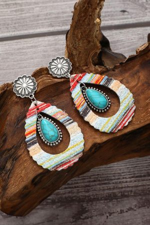 Jewelry |   Red Hollowed Waterdrop Shape Leather Turquoise Earrings ACCESSORIES Jewelry