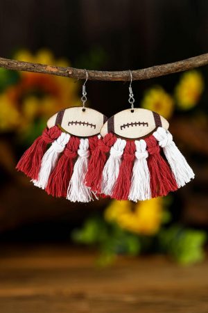 Jewelry |   Red Rugby Shape Color Block Braided Tasseled Drop Earrings ACCESSORIES Jewelry