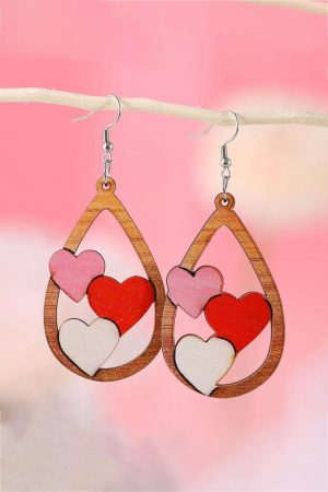 Jewelry |   Red Valentines 3 Hearts Insert Water Drop Earrings ACCESSORIES Jewelry