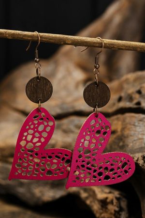 Jewelry |   Rose Red Valentine Hollow-out Love Heart Dangle Earrings ACCESSORIES Jewelry