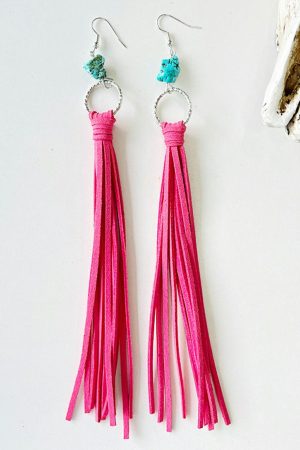 Jewelry |   Rose Red Western Turquoise O-ring Tassel Earrings ACCESSORIES Jewelry